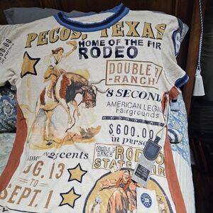 Double D Ranch Rodeo Graphic Blouse - Cream and Blue